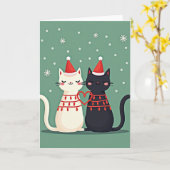 Christmas Cat Couple Love Kaart (Gele Bloem)