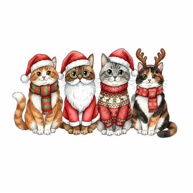 Christmas Cat Crew Staand Fotobeeldje (Voorkant)