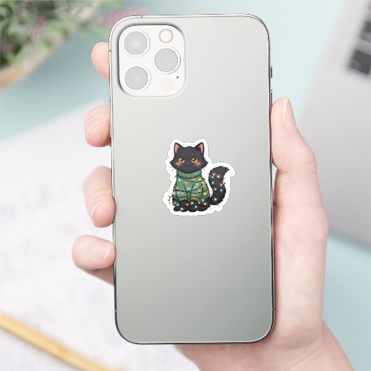 Christmas Cat – Cute Black Cat Holiday Desig Sticker (Telefoon)