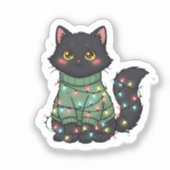 Christmas Cat – Cute Black Cat Holiday Desig Sticker (Voorkant)