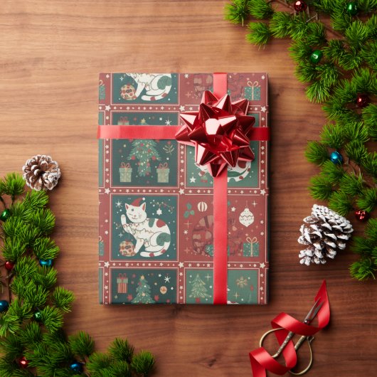 Christmas Cat Cute Holiday Kitty in Santa Hat with Cadeaupapier (Feestdagen Geschenken)