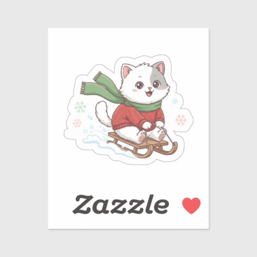 Christmas Cat – Cute Winter Cat Sledding design Sticker (Vel)