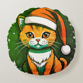 Christmas Cat Design: Schattigee en feestelijke va Rond Kussen
