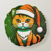 Christmas Cat Design: Schattigee en feestelijke va Rond Kussen (Achterkant)