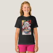 Christmas Cat Eating Ramen Holiday Tee T-shirt (Voorkant volledig)