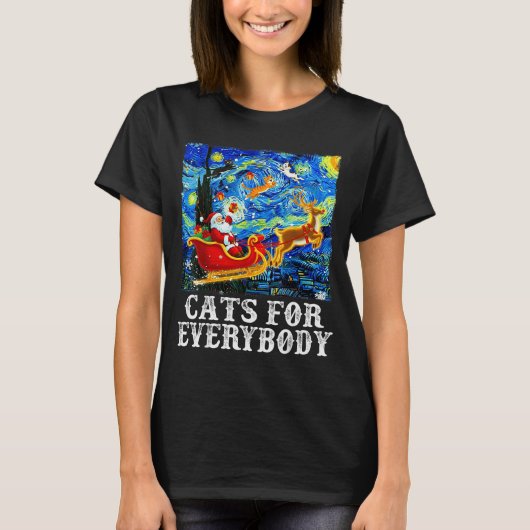 Christmas Cat For Everybody Santa Reindeer Starry  T-shirt (Voorkant)