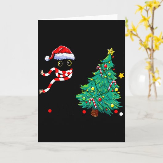 Christmas Cat For Women Men Family Funny Black Cat Kaart (Gele Bloem)