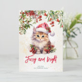 Christmas cat furry and bright feestdagenkaart (Staand voorkant)