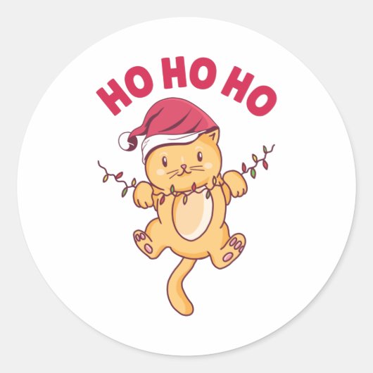 Christmas Cat Ho Ho Ho Ronde Sticker (Voorkant)