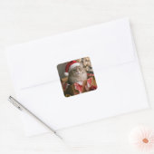Christmas Cat in a Box Vierkante Sticker (Envelop)