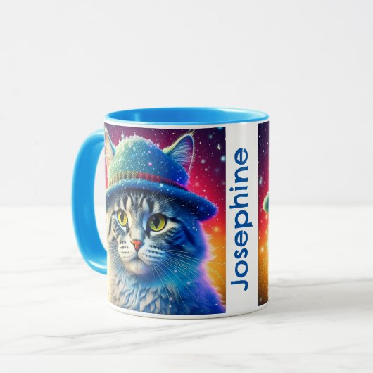 Christmas Cat in een Pet - bewerkbare naam Mok (Voorkant links)