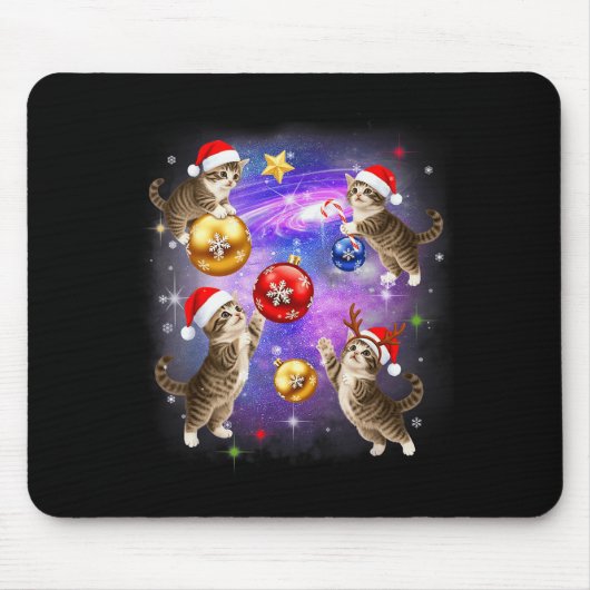 Christmas Cat In Space Meowy Xmas Ornaments Kitty  Muismat (Voorkant)