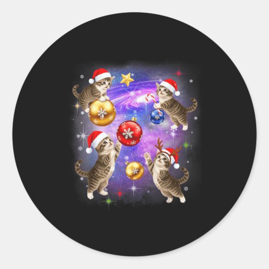 Christmas Cat In Space Meowy Xmas Ornaments Kitty  Ronde Sticker (Voorkant)