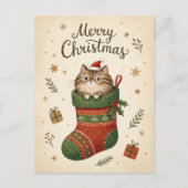 Christmas Cat in Stocking Briefkaart (Voorkant)