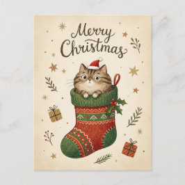Christmas Cat in Stocking Briefkaart