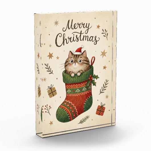 Christmas Cat in Stocking Fotoblokken (Links)