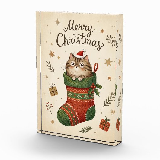 Christmas Cat in Stocking Fotoblokken (Rechts)