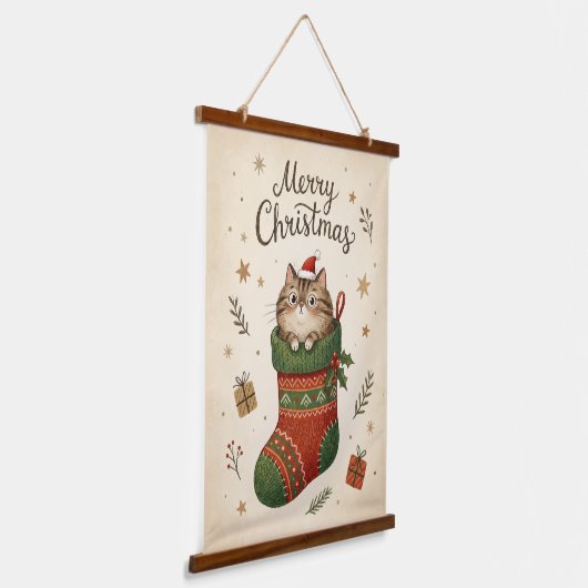 Christmas Cat in Stocking Hangend Wandkleed (Gebogen)