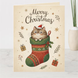Christmas Cat in Stocking Kaart