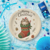 Christmas Cat in Stocking Papieren Bordje (Feest)