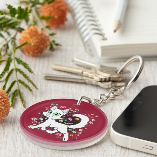 Christmas Cat Keychain (Red) (Voorkant Rechts)