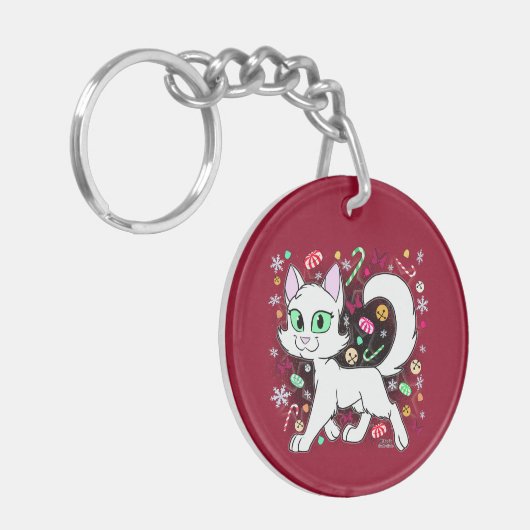 Christmas Cat Keychain (Red) (Voorkant Links)