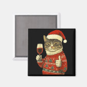 Christmas Cat Likes Cute Cat Drinking Wine With Sa Magneet (Voorkant / Achterkant)