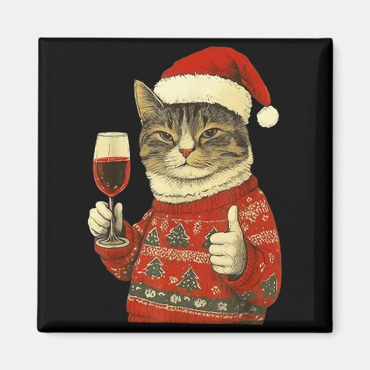 Christmas Cat Likes Cute Cat Drinking Wine With Sa Magneet (Voorkant)