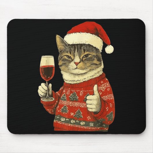 Christmas Cat Likes Cute Cat Drinking Wine With Sa Muismat (Voorkant)