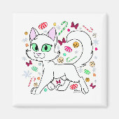 Christmas Cat Magnet (White) (Voorkant)