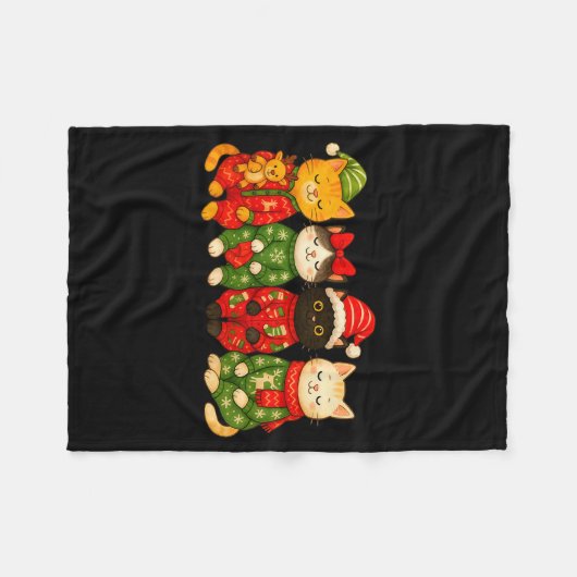 Christmas Cat Matching Family Xmas Pajama Men Wome Fleece Deken (Voorkant (Horizontaal))