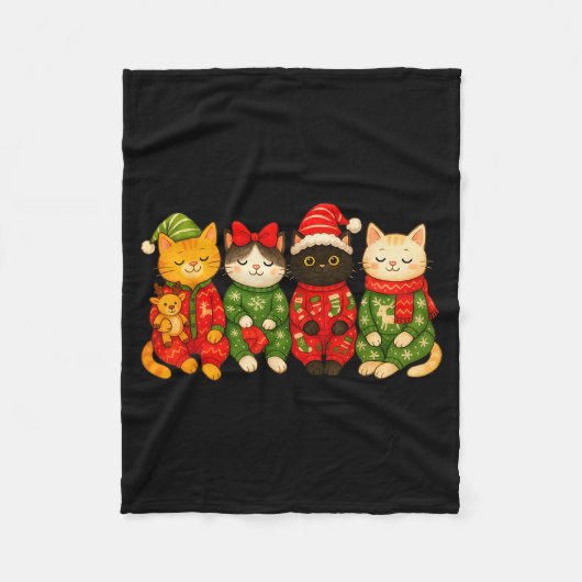 Christmas Cat Matching Family Xmas Pajama Men Wome Fleece Deken (Voorkant)