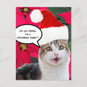 CHRISTMAS CAT MET SANTA CLAUS PET EN POINSETTIAS FEESTDAGENKAART