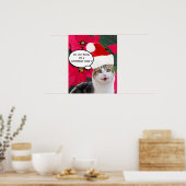 CHRISTMAS CAT MET SANTA CLAUS PET EN POINSETTIAS POSTER (Keuken)