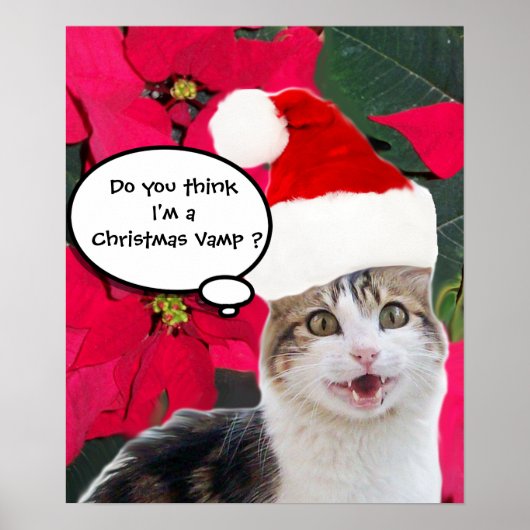 CHRISTMAS CAT MET SANTA CLAUS PET EN POINSETTIAS POSTER (Voorkant)