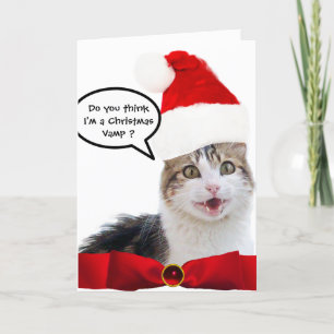 CHRISTMAS CAT MET SANTA CLAUS PET EN RED RIBBON FEESTDAGEN KAART