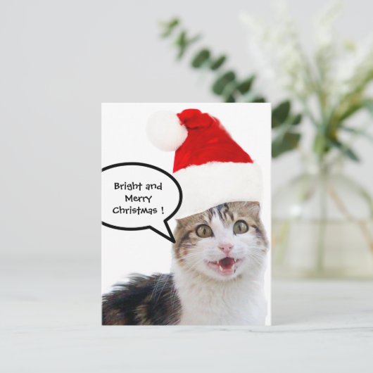 CHRISTMAS CAT MET SANTA CLAUS PET FEESTDAGENKAART (Staand voorkant)