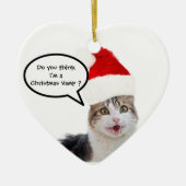 CHRISTMAS CAT MET SANTA CLAUS PET HEART KERAMISCH ORNAMENT (Voorkant)
