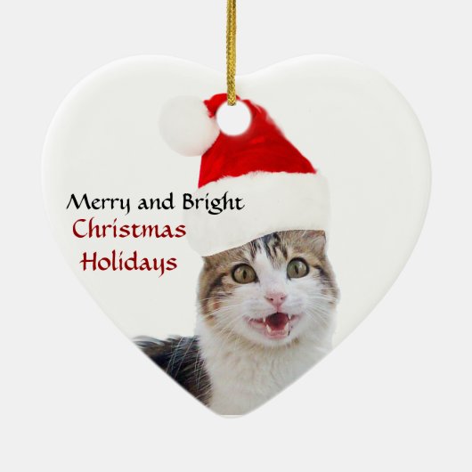 CHRISTMAS CAT MET SANTA CLAUS PET HEART KERAMISCH ORNAMENT (Achterkant)