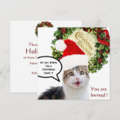 CHRISTMAS CAT MET SANTA CLAUS PET HOLIDAY PARTY KAART (Voorkant / Achterkant)