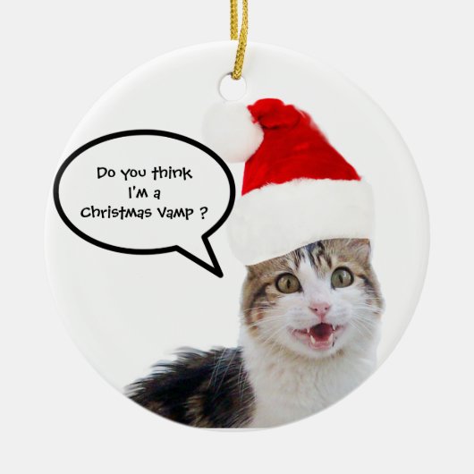 CHRISTMAS CAT MET SANTA CLAUS PET KERAMISCH ORNAMENT (Voorkant)