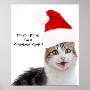CHRISTMAS CAT MET SANTA CLAUS PET POSTER