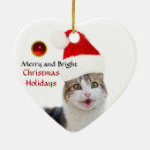 CHRISTMAS CAT MET SANTA CLAUS PET RUBY HEART KERAMISCH ORNAMENT (Achterkant)
