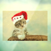 CHRISTMAS CAT MET SANTA HAT Window Cling Raamsticker (Vel 3)