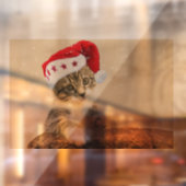 CHRISTMAS CAT MET SANTA HAT Window Cling Raamsticker (Vel 2)