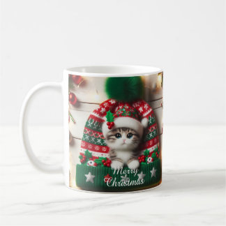 Christmas Cat Mug – Cute Kitty with Santa Hat Koffiemok