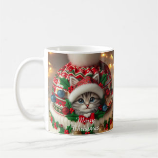 Christmas Cat Mug – Cute Kitty with Santa Hat Koffiemok