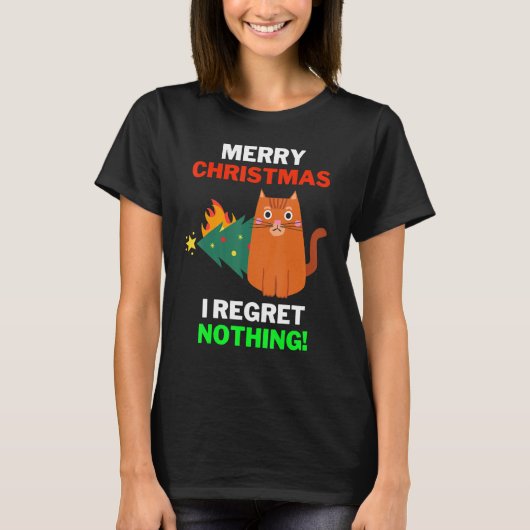 Christmas Cat Pajama I Regret Nothing Cat Christma T-shirt (Voorkant)