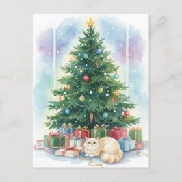 Christmas Cat Postcard Cozy Watercolor Holiday Art Briefkaart