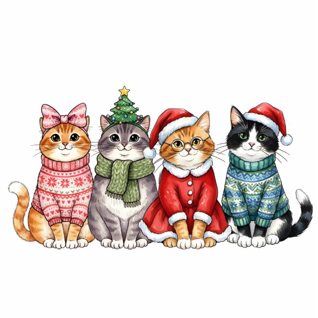 Christmas Cat Quartet Staand Fotobeeldje (Voorkant)